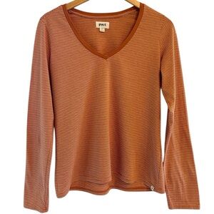 PACT Organic Cotton Long Sleeve T-Shirt size Medium Rust Retro Striped